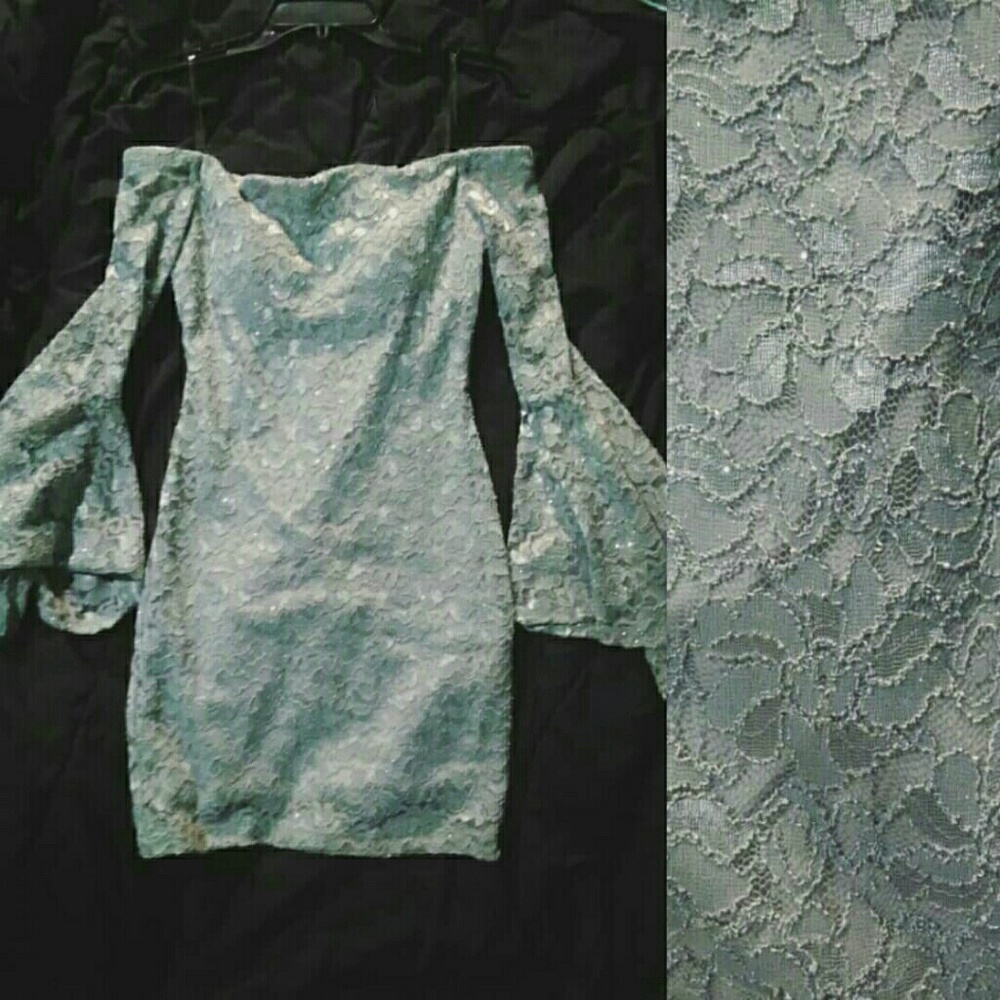 Short Light Blue Dress With Bell Sleeves